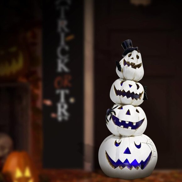White Stacked Pumpkin Decorations-Indoor Halloween Decor for Table, Window, Gift - Picture 3 of 5